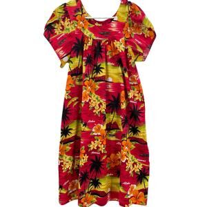 Hawaii Station Midi Dress, Tropical Hawaiian Print, Sz. L Vacation Cruise OTS